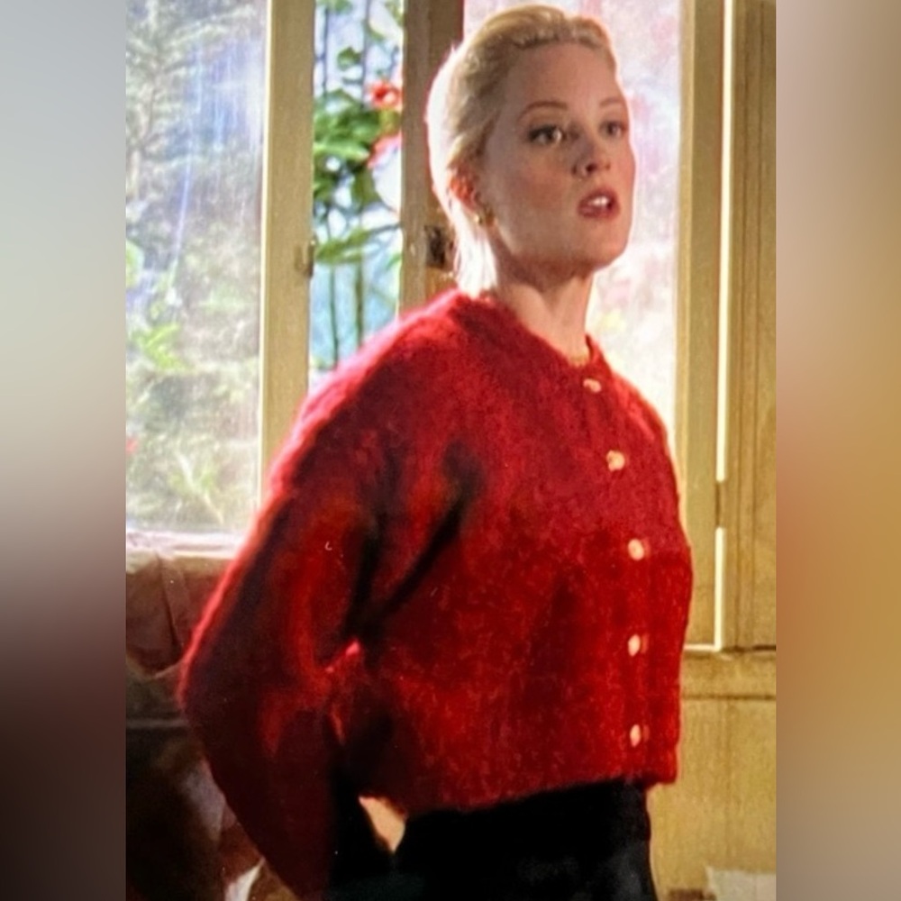 Anthropologie Red Mohair/Wool Crew Cut Button Up Sweater Sz L